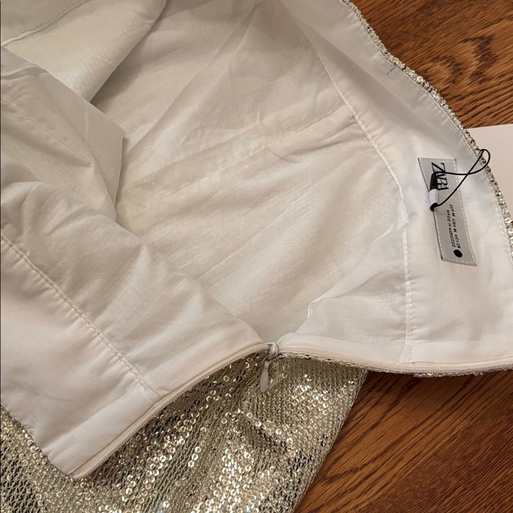 Zara gold sequined sparkly metallic wide leg pants sz.M - Picture 5 of 10